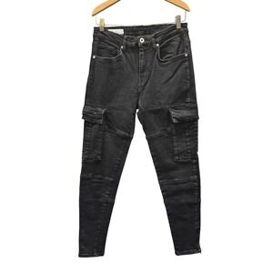 Size 31 - Zara TRF Black Cargo Skinny Jeans Moto Utility Ankle Zip Pants Women